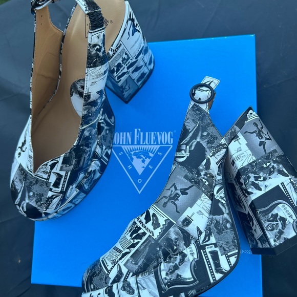 John Fluevog  Lasting Impressions  Black and White Platform - Picture 1 of 6